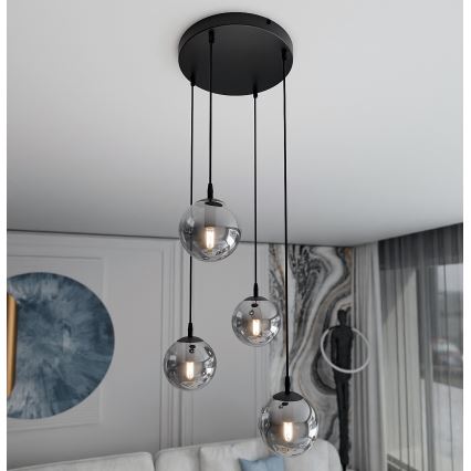 Hanglamp aan een koord COSMO 4xE14/10W/230V diameter 40 cm zwart/grijs