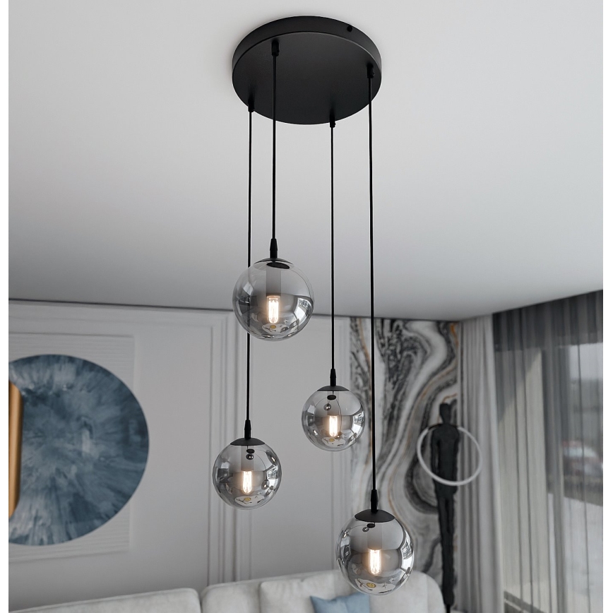 Hanglamp aan een koord COSMO 4xE14/10W/230V diameter 40 cm zwart/grijs