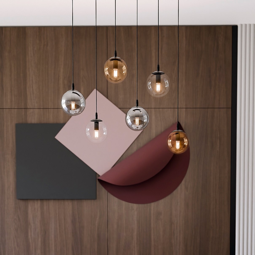 Hanglamp aan een koord COSMO 6xE14/10W/230V zwart/grijs/beige/doorzichtig