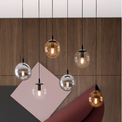 Hanglamp aan een koord COSMO 6xE14/10W/230V zwart/grijs/beige/doorzichtig