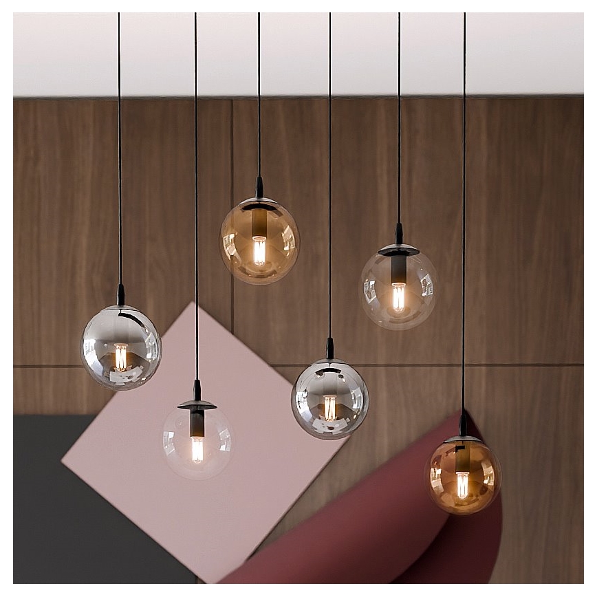Hanglamp aan een koord COSMO 6xE14/10W/230V zwart/grijs/beige/doorzichtig