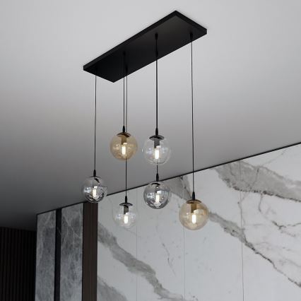 Hanglamp aan een koord COSMO 6xE14/10W/230V zwart/grijs/beige/doorzichtig