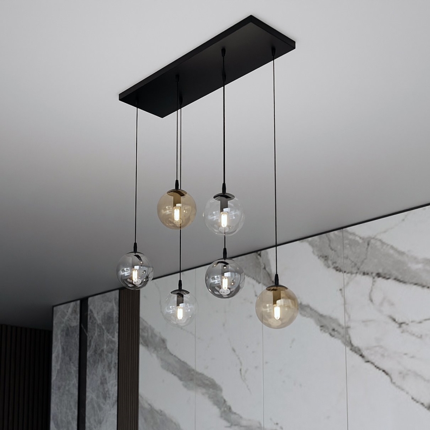 Hanglamp aan een koord COSMO 6xE14/10W/230V zwart/grijs/beige/doorzichtig