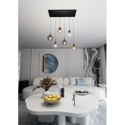 Hanglamp aan een koord COSMO 6xE14/10W/230V zwart/grijs/beige/doorzichtig