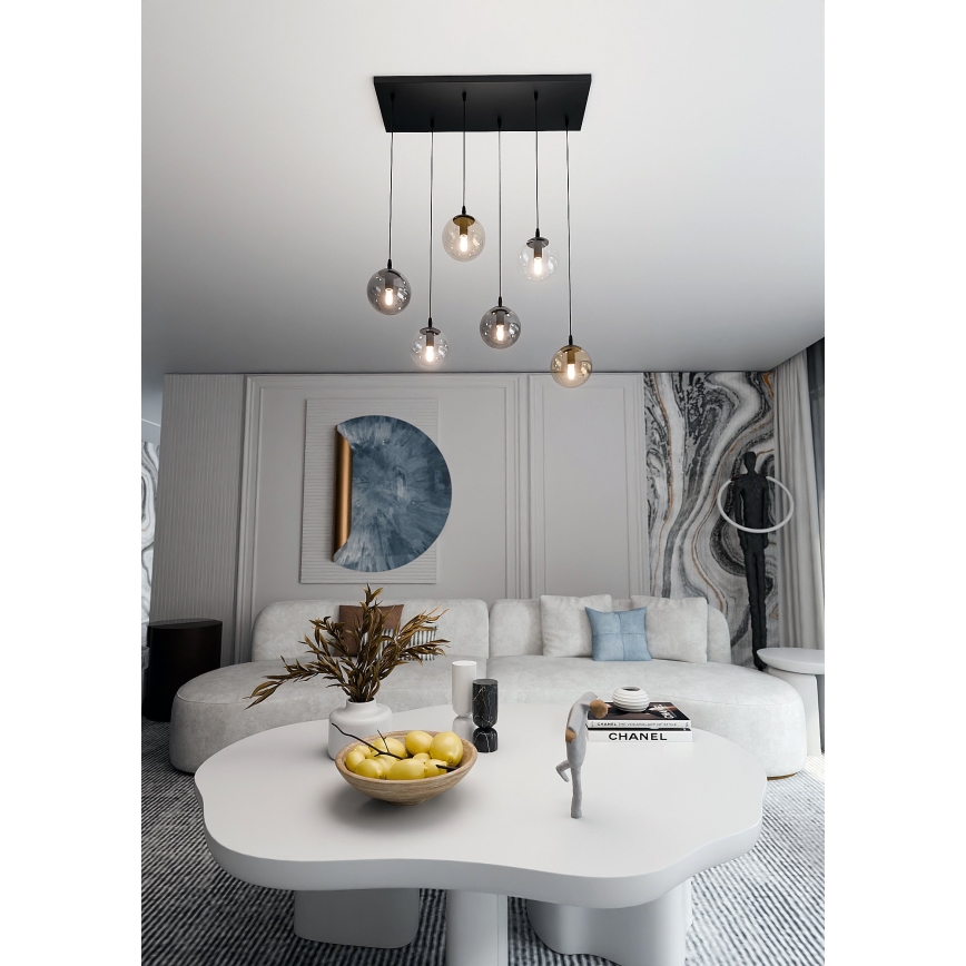 Hanglamp aan een koord COSMO 6xE14/10W/230V zwart/grijs/beige/doorzichtig