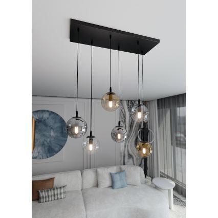 Hanglamp aan een koord COSMO 6xE14/10W/230V zwart/grijs/beige/doorzichtig