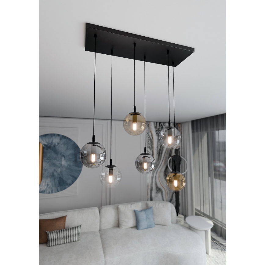 Hanglamp aan een koord COSMO 6xE14/10W/230V zwart/grijs/beige/doorzichtig