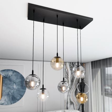 Hanglamp aan een koord COSMO 6xE14/10W/230V zwart/grijs/beige/doorzichtig