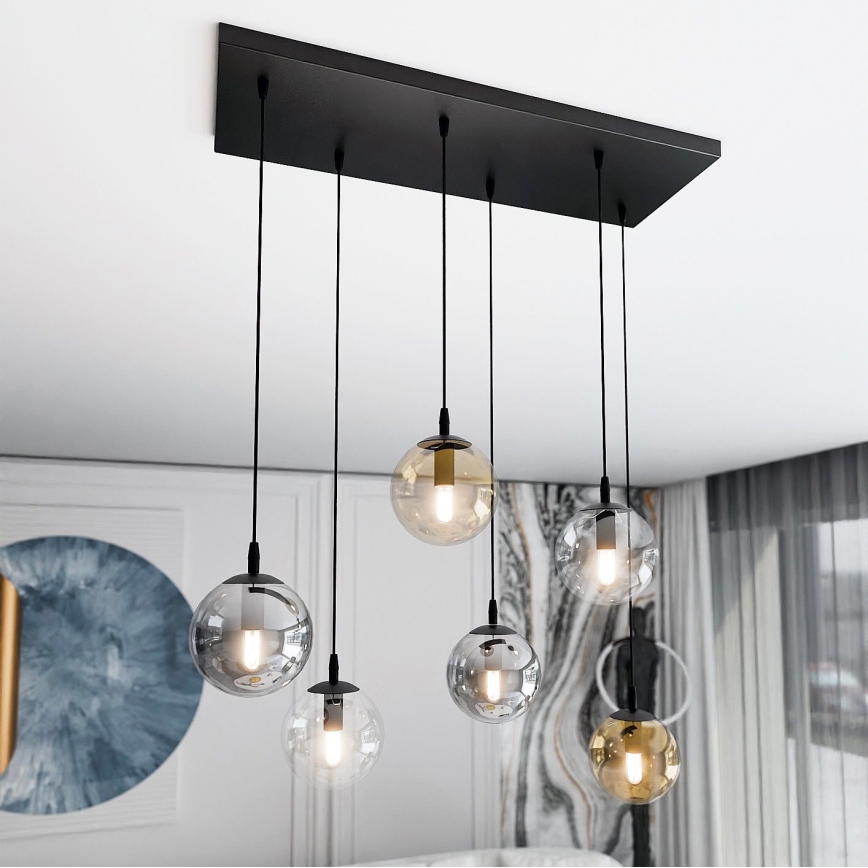 Hanglamp aan een koord COSMO 6xE14/10W/230V zwart/grijs/beige/doorzichtig