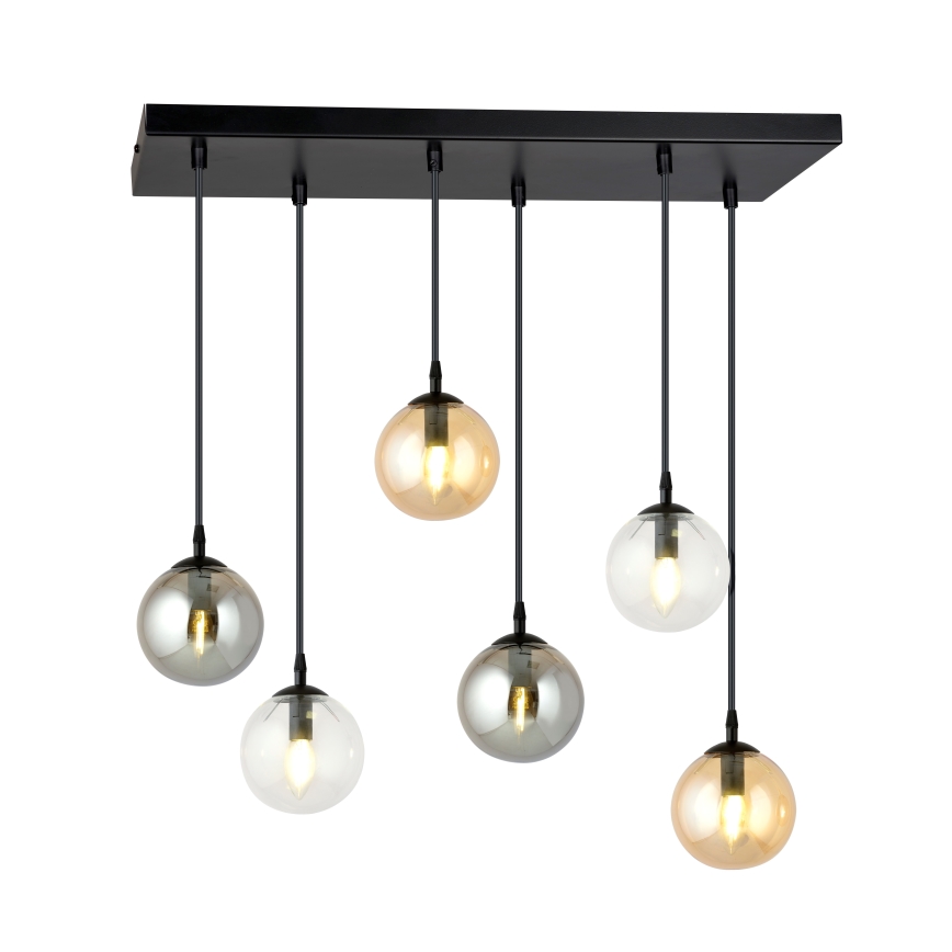 Hanglamp aan een koord COSMO 6xE14/10W/230V zwart/grijs/beige/doorzichtig