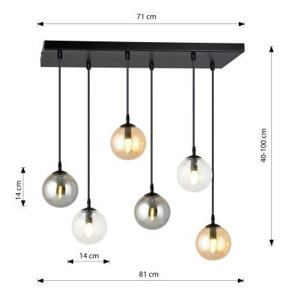 Hanglamp aan een koord COSMO 6xE14/10W/230V zwart/grijs/beige/doorzichtig