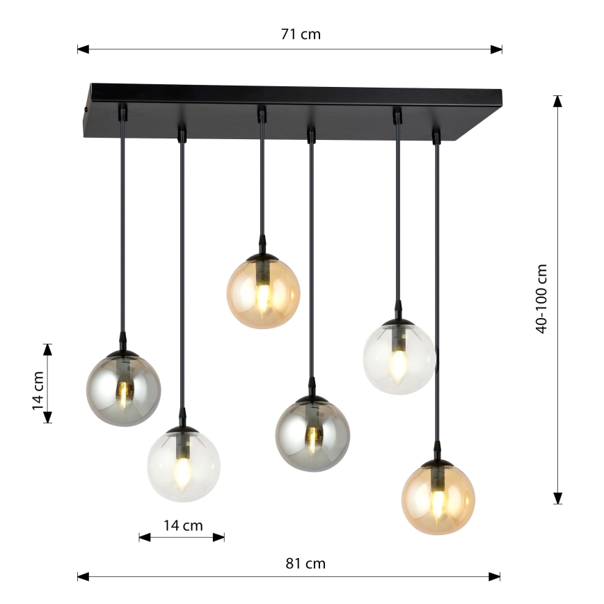 Hanglamp aan een koord COSMO 6xE14/10W/230V zwart/grijs/beige/doorzichtig