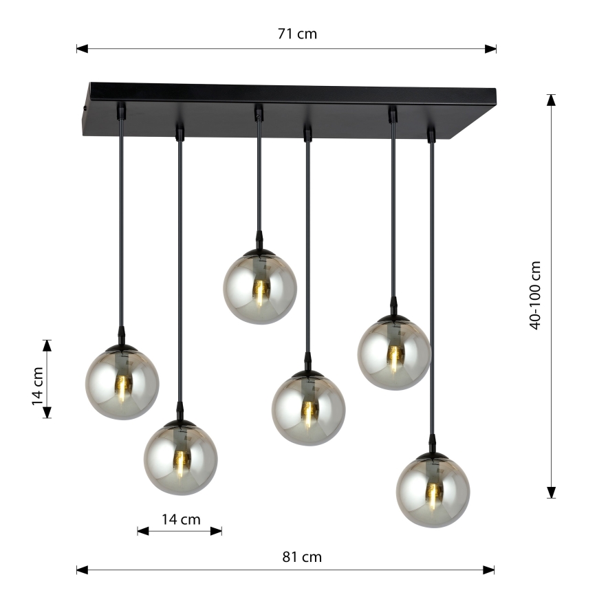 Hanglamp aan een koord COSMO 6xE14/10W/230V zwart/grijs