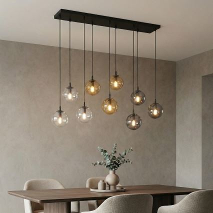 Hanglamp aan een koord COSMO 9xE14/10W/230V zwart/grijs/beige/doorzichtig