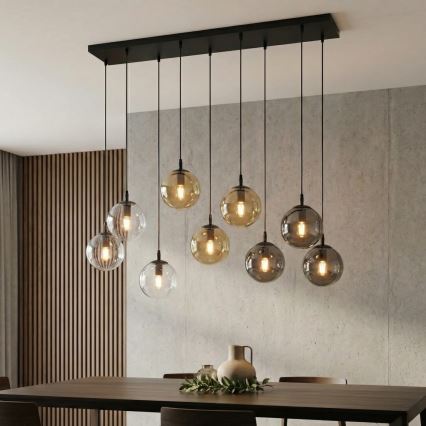 Hanglamp aan een koord COSMO 9xE14/10W/230V zwart/grijs/beige/doorzichtig