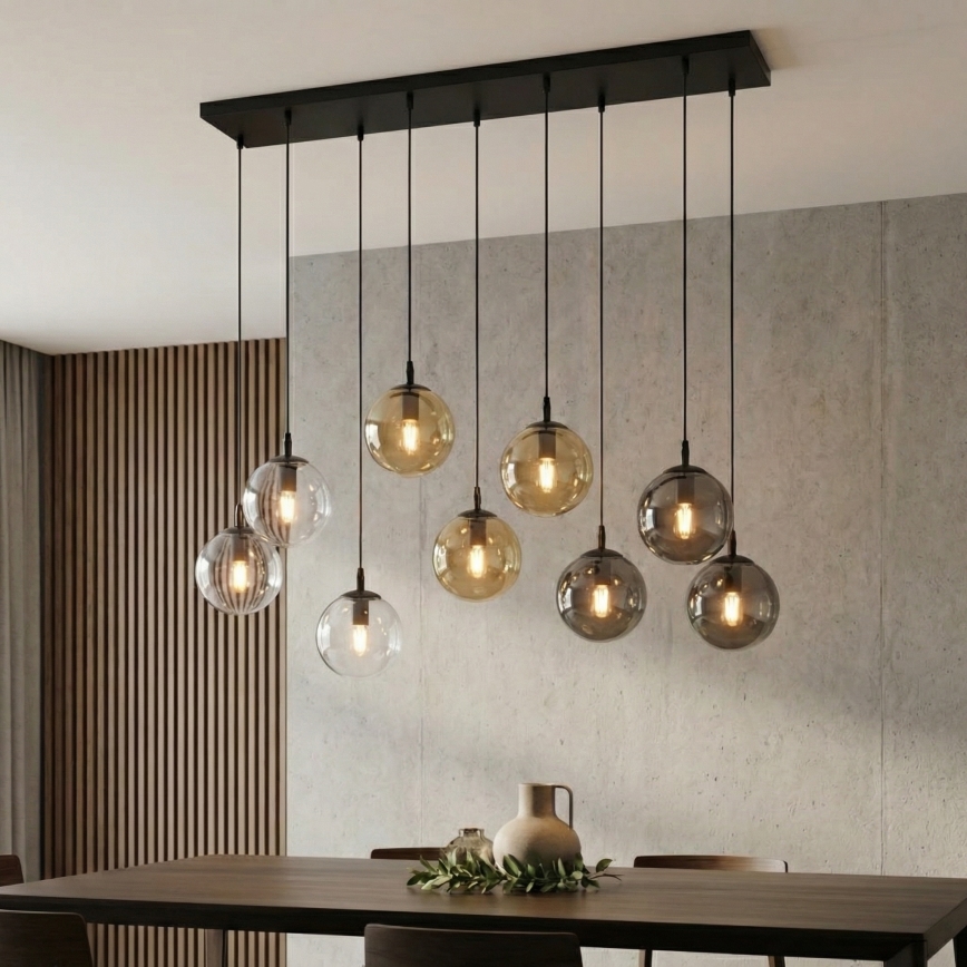 Hanglamp aan een koord COSMO 9xE14/10W/230V zwart/grijs/beige/doorzichtig