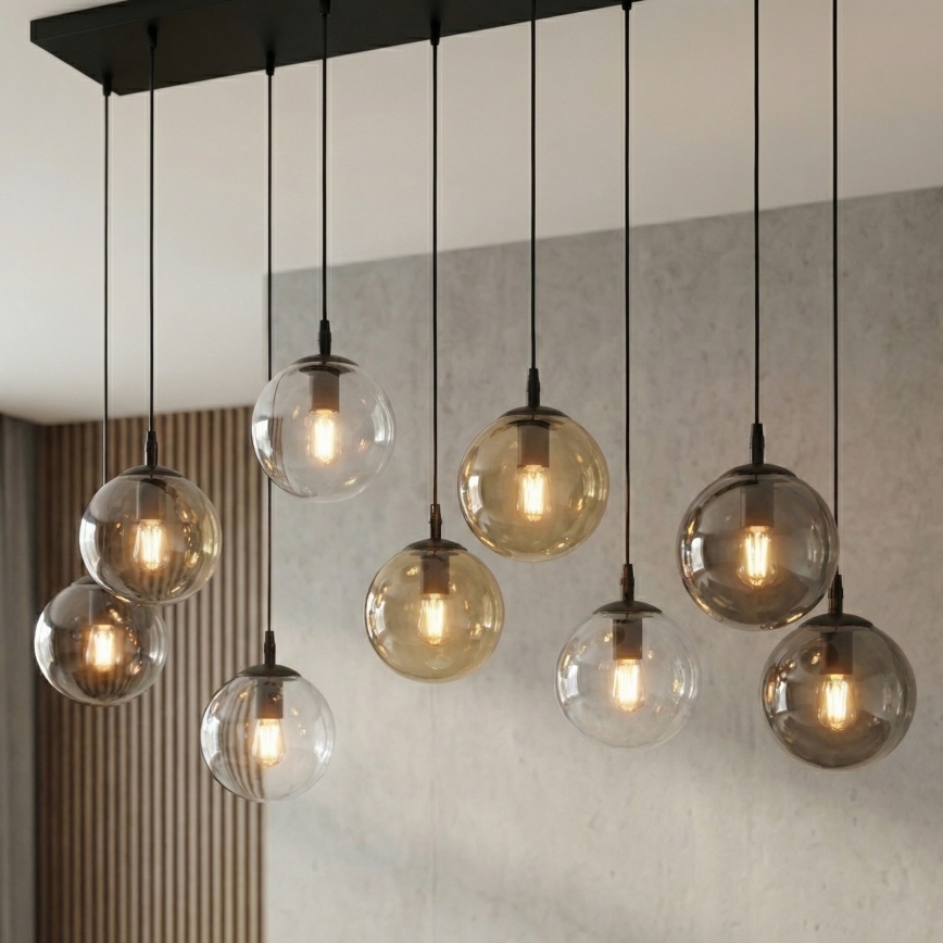 Hanglamp aan een koord COSMO 9xE14/10W/230V zwart/grijs/beige/doorzichtig