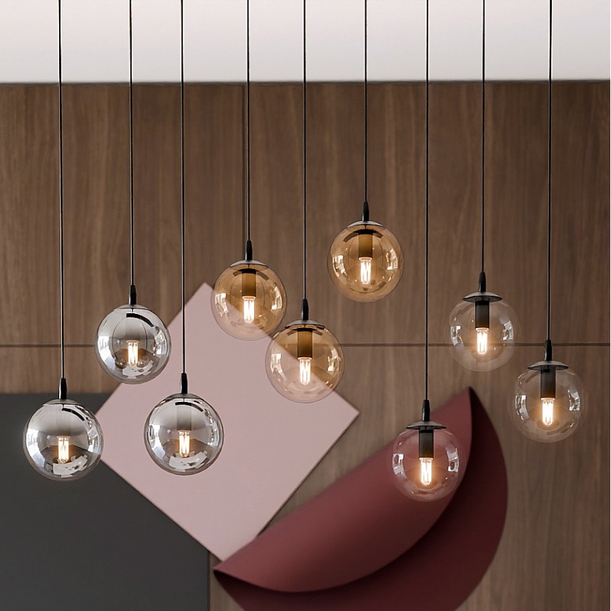 Hanglamp aan een koord COSMO 9xE14/10W/230V zwart/grijs/beige/doorzichtig