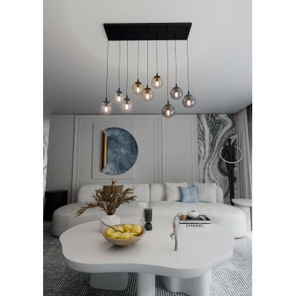 Hanglamp aan een koord COSMO 9xE14/10W/230V zwart/grijs/beige/doorzichtig