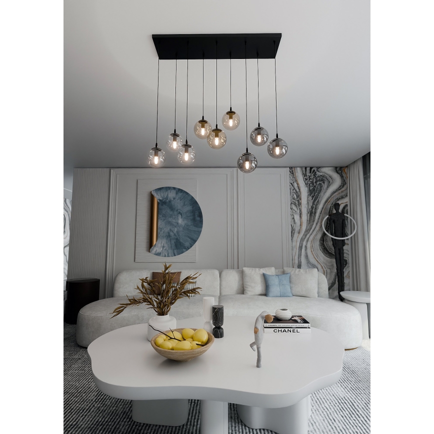 Hanglamp aan een koord COSMO 9xE14/10W/230V zwart/grijs/beige/doorzichtig