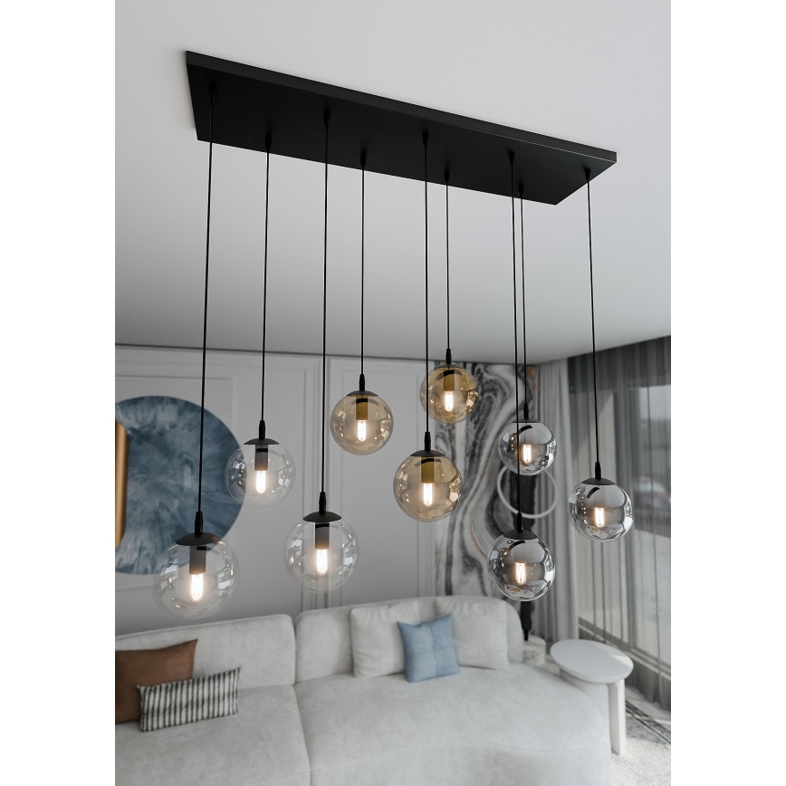 Hanglamp aan een koord COSMO 9xE14/10W/230V zwart/grijs/beige/doorzichtig