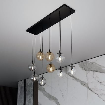 Hanglamp aan een koord COSMO 9xE14/10W/230V zwart/grijs/beige/doorzichtig