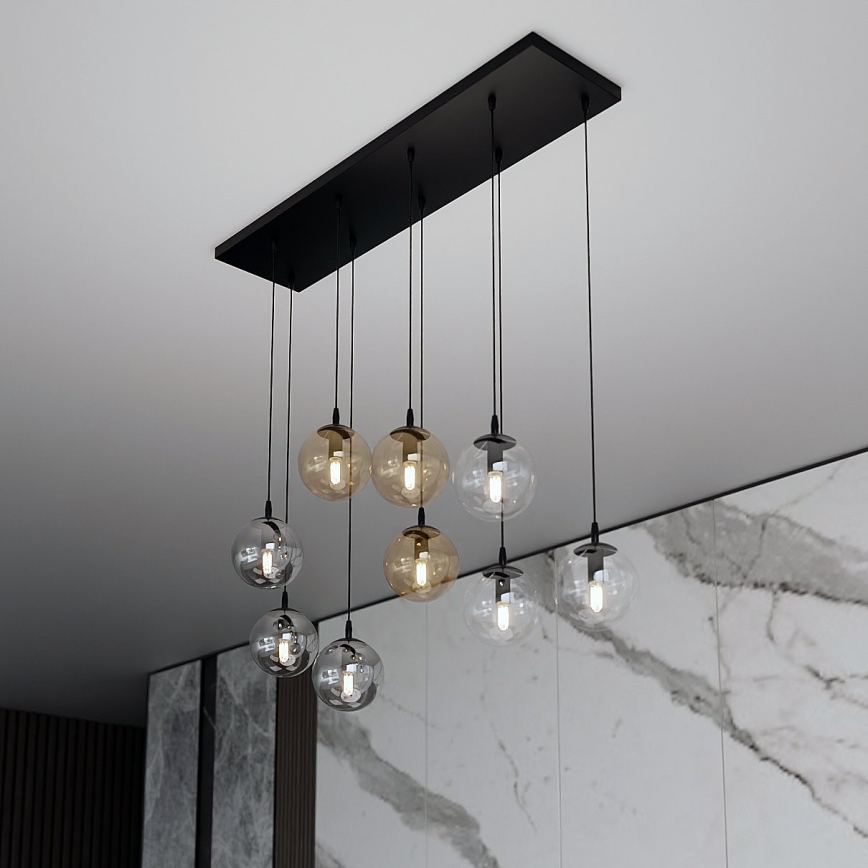 Hanglamp aan een koord COSMO 9xE14/10W/230V zwart/grijs/beige/doorzichtig