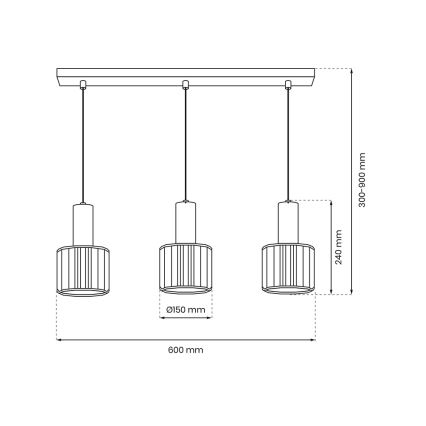 Hanglamp aan een koord CRISTAL 3xE27/60W/230V zwart