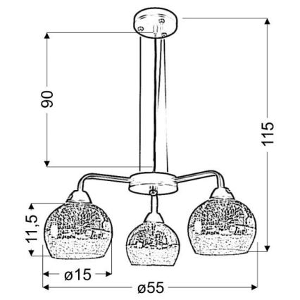Hanglamp aan een koord CROMINA 3xE27/60W/230V
