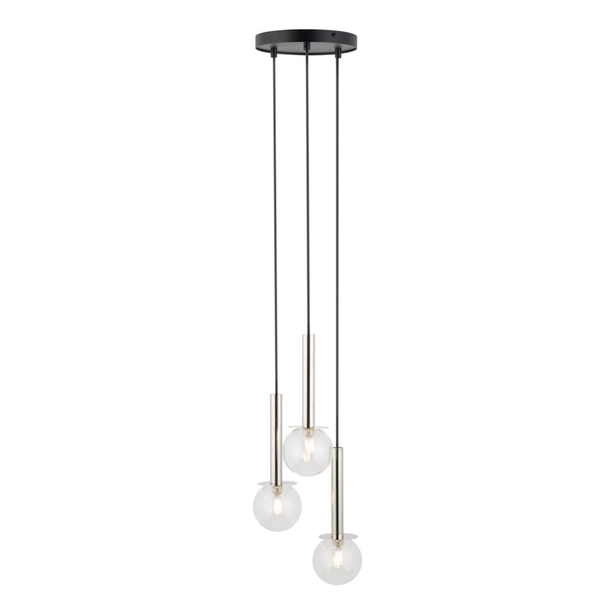 Hanglamp aan een koord DAISY 3xG9/12W/230V diameter 27 cm glanzend chroom/zwart/doorzichtig