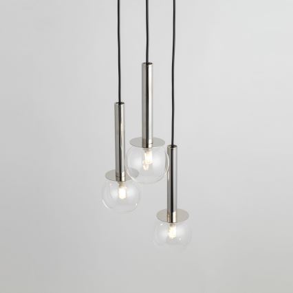 Hanglamp aan een koord DAISY 3xG9/12W/230V diameter 27 cm glanzend chroom/zwart/doorzichtig