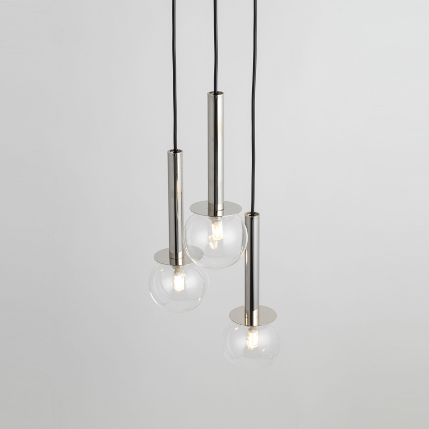 Hanglamp aan een koord DAISY 3xG9/12W/230V diameter 27 cm glanzend chroom/zwart/doorzichtig