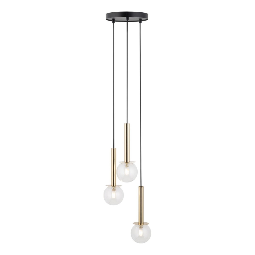 Hanglamp aan een koord DAISY 3xG9/12W/230V diameter 27 cm goud/zwart/doorzichtig