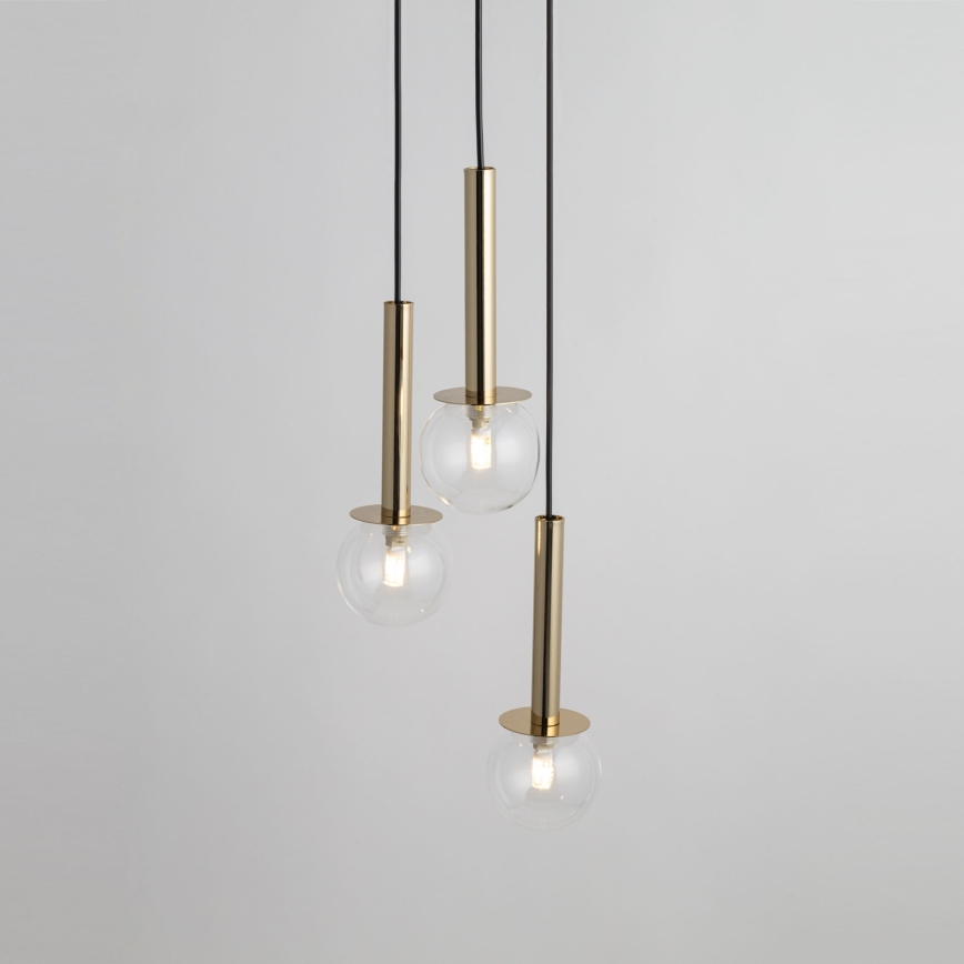 Hanglamp aan een koord DAISY 3xG9/12W/230V diameter 27 cm goud/zwart/doorzichtig