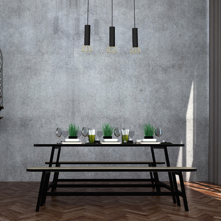 Hanglamp aan een koord DANTE 3xGU10/25W/230V zwart/goud