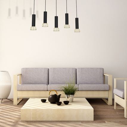 Hanglamp aan een koord DANTE 5xGU10/25W/230V zwart/goud