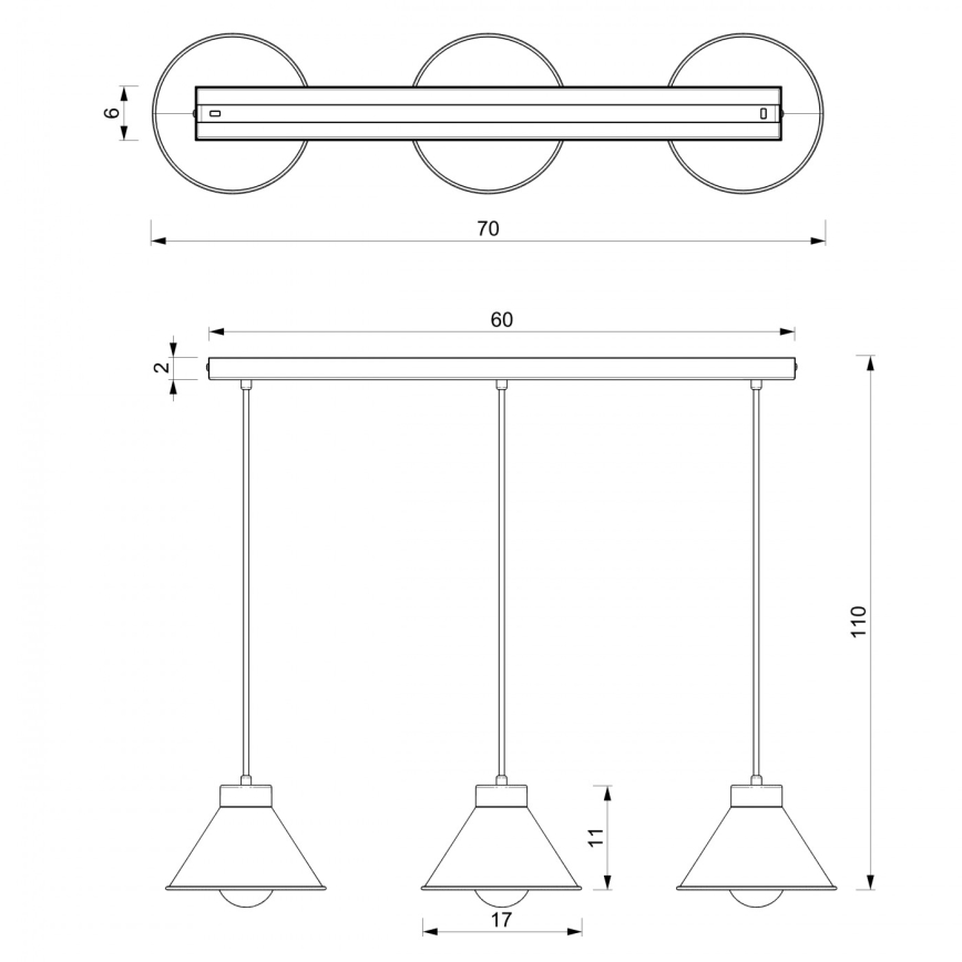Hanglamp aan een koord DEMET 3xE27/60W/230V zwart/gouden