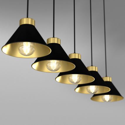 Hanglamp aan een koord DEMET 5xE27/60W/230V zwart/gouden