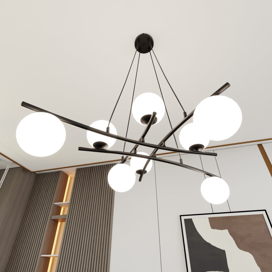 Hanglamp aan een koord ESSA 8xE14/10W/230V zwart/wit