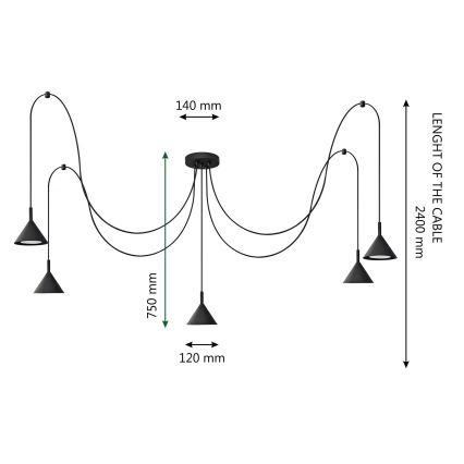 Hanglamp aan een koord ETNA LONG 5xGX53/15W/230V spin zwart