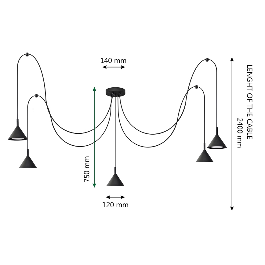 Hanglamp aan een koord ETNA LONG 5xGX53/15W/230V spin zwart