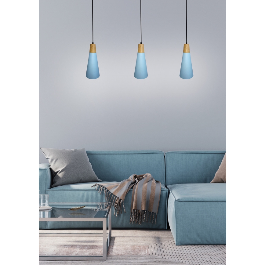 Hanglamp aan een koord FARO 1xE27/40W/230V blauw/beuken