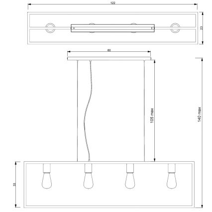 Hanglamp aan een koord FRAME 4xE27/60W/230V koper