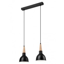 Hanglamp aan een koord FRANCESCA 2xE27/60W/230V zwart/beuken
