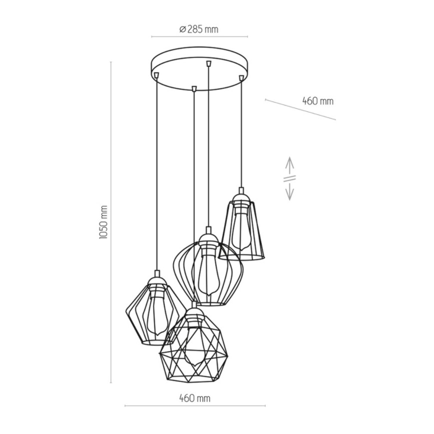 Hanglamp aan een koord GALAXY 4x E27 / 60W / 230V