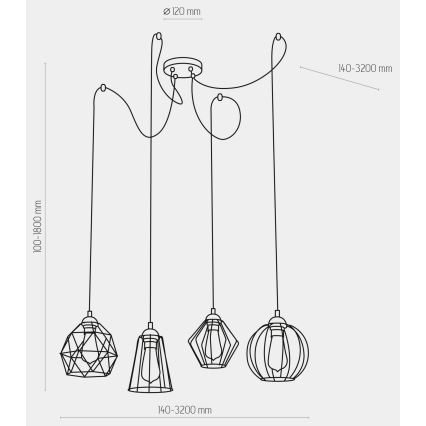 Hanglamp aan een koord GALAXY 4xE27/60W/230V spin