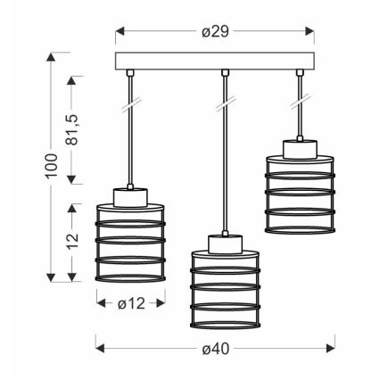 Hanglamp aan een koord GLOB 3xE27/40W/230V zwart