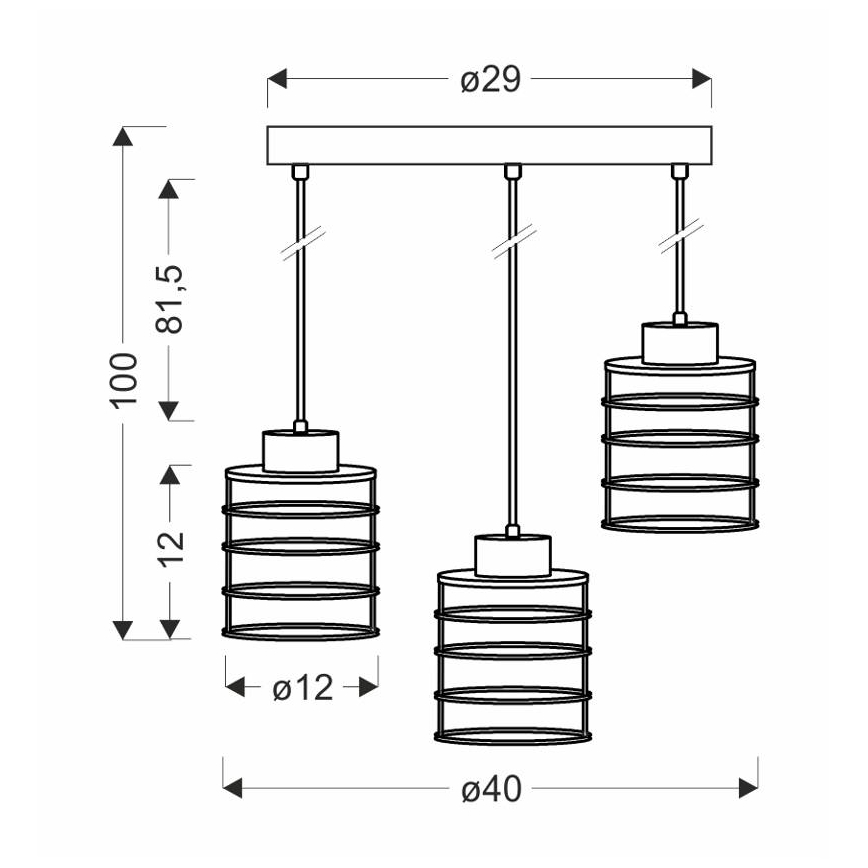 Hanglamp aan een koord GLOB 3xE27/40W/230V zwart