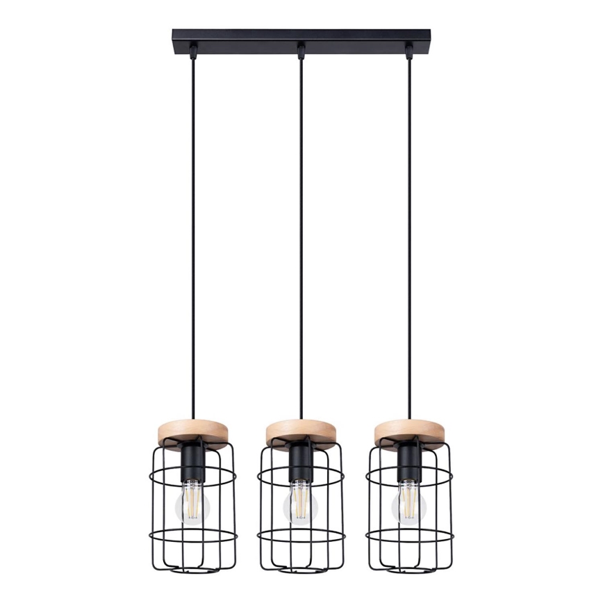 Hanglamp aan een koord GOTTO 3xE27/15W/230V zwart/beuken