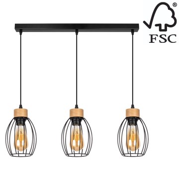 Hanglamp aan een koord GUNNAR 3xE27/60W/230V eiken - FSC-gecertificeerd